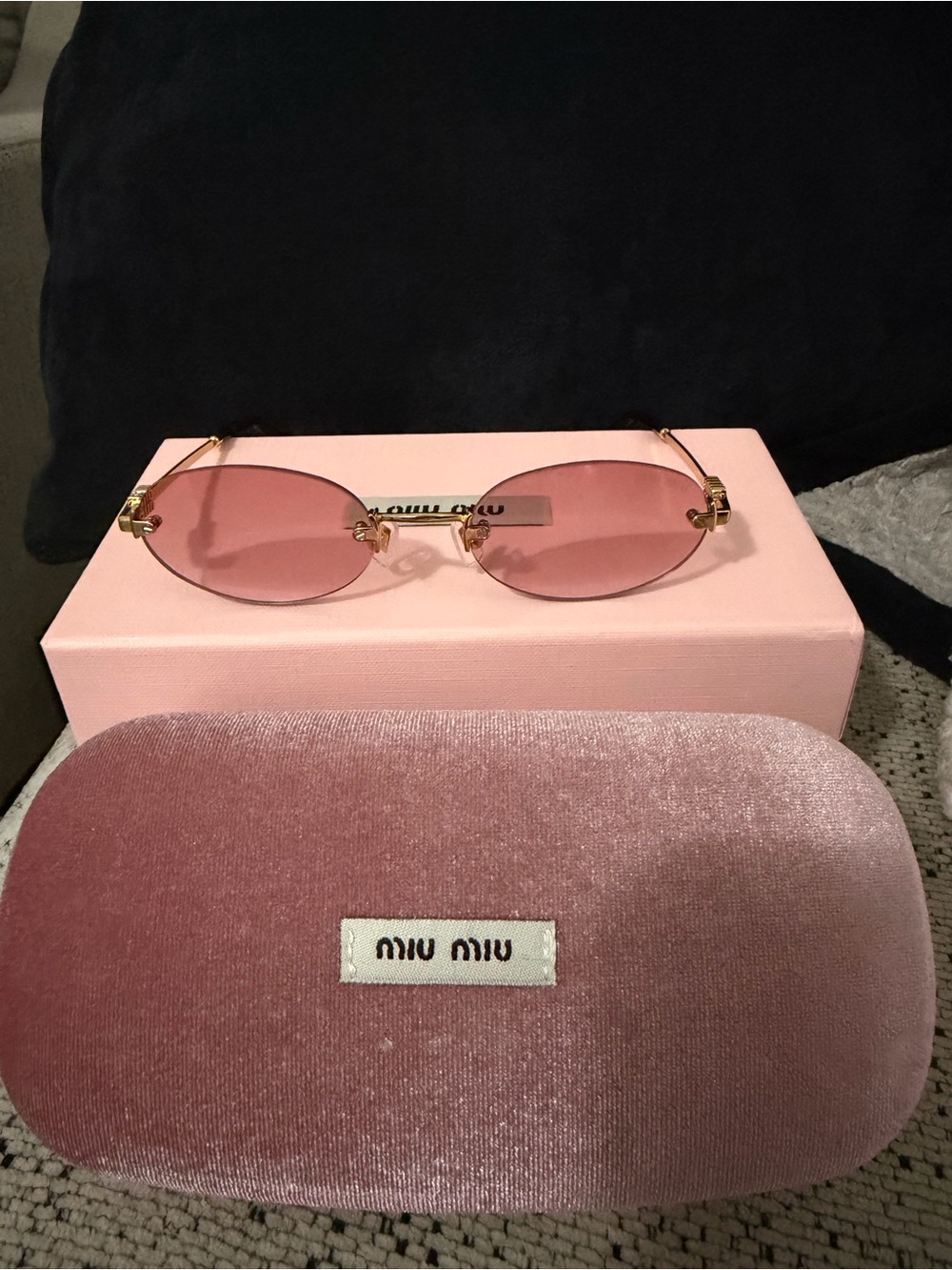 Miu Miu Rose-Pink Rimless Sunglasses with Gold Hardware